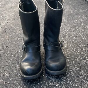 Frye Black Leather Engineered Motorcycle Boots